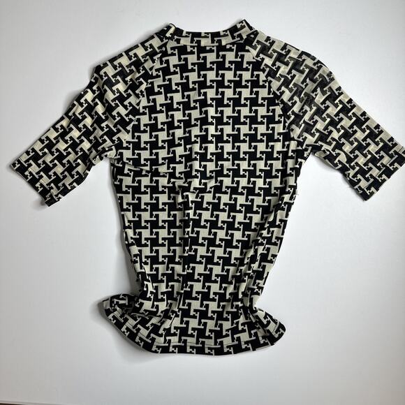 Y2K Geometric Print Ruched Top High Neck Cyber Indie Mod Retro M Minimalist - Picture 4 of 12